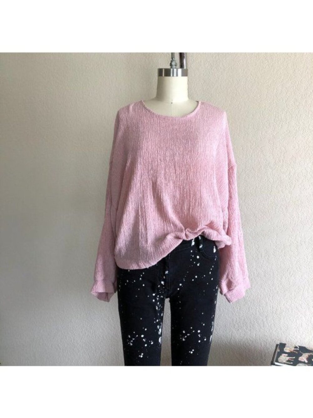 French Conn Willow Jersey Cropped Top Long Sleeve
